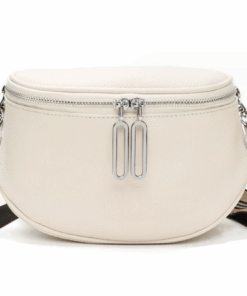 MamaMia Leather Women Cross Body Bag-Small Moon Bag - White