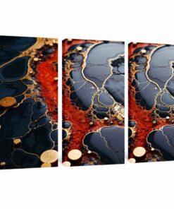 Marble Black Liquid Gold 3 Piece Abstract Canvas Wall Art Deco