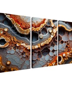 Marble Grey Gold 3 Piece Abstract Canvas Wall Art Decor