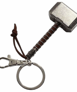 Marvel Inspired Thor Mjolnir Hammer Design Keychain - Silver/Brown
