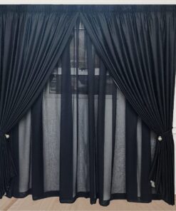 Matoc Designs Curtain Set -Abstract Stripe Black & Mystic Voile Black-Taped