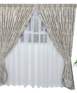 Matoc Designs Curtain Set - Floral Damask Grey Gold & Gold Dash - Taped