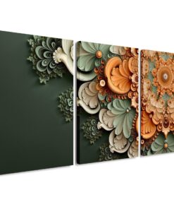 Matte Fractal Flower 3 Piece Abstract Canvas Wall Art Deco