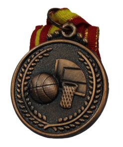 Medal - Basketball Alloy Metal Medal with Ribbon - 50mm Diameter - Bronze - 10 Pack