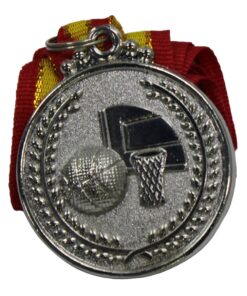 Medal - Basketball Alloy Metal Medal with Ribbon - 50mm Diameter - Silver - 20 Pack