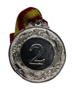 Medal - Second Place Alloy Metal Medal with Ribbon - 50mm Diameter - Silver - 20 Pack