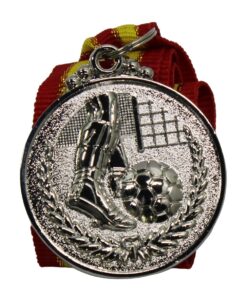 Medal - Soccer Alloy Metal Medal with Ribbon - 50mm Diameter - Silver - 10 Pack