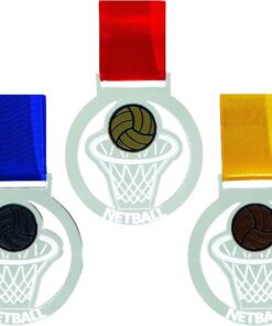 Medals Netball Clear Plexiglass with Gold, Silver & Bronze - 36 Units