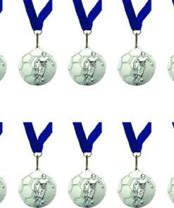 Medals Soccer Silver with Blue Ribbon - Pack of 10