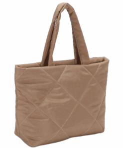 Medium Capacity Geometric Quilted Shoulder Tote Bag - Brown