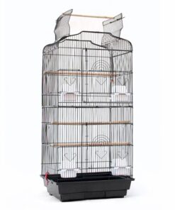 Medium Open-Top Parrot Cage with 3 Perches and 4 Feeding Bowls - Black