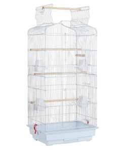 Medium Open-Top Parrot Cage with 3 Perches and 4 Feeding Bowls - White