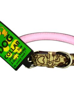 Medium Pet Puppy Dog Glitter Bling Collar Adjustable PU Leather Gold Hearts