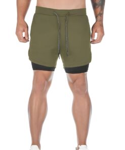 Men 2 in 1 Running Training Yoga Gym Sport Short Pants Pockets Quick Dry