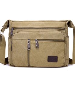 Men Canvas Shoulder Bags Multi Pocket Male Travel Messenger Handbag - Brown