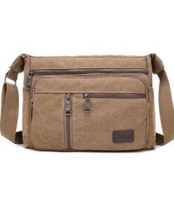 Men Canvas Shoulder Bags Multi Pocket Male Travel Messenger Handbag - coffee