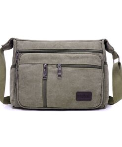 Men Canvas Shoulder Bags Multi Pocket Male Travel Messenger Handbag - Green