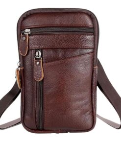 Men Casual Leather Shoulder Messenger Small Bag Flap Over Purse Father Gift - Brown