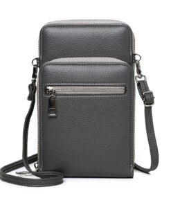 Men Crossbody Leather Messenger Bag Cellphone Holster Pouch Wallet - Grey