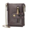 Men Leather Wallet / Purse Blocking Chain Zipper Coin Pocket Card Holder - coffee-brown