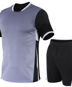 Men Running Soccer Tracksuit Summer Gradient Color Workout Sweat Suit - Black - XL