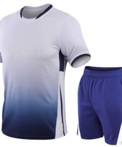 Men Running Soccer Tracksuit Summer Gradient Color Workout Sweat Suit - White - 2XL