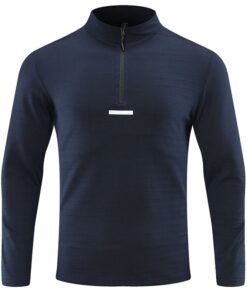 Men Sport Shirt Zip Pullover Tops Quick Dry Running Long Sleeves - Blue - XL