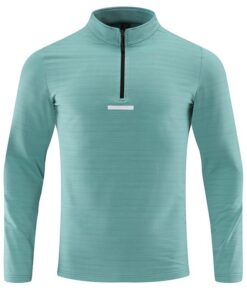 Men Sport Shirt Zip Pullover Tops Quick Dry Running Long Sleeves - Green - 2XL