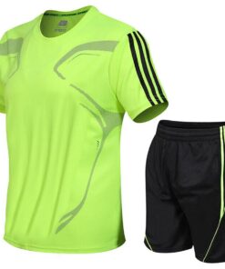 Men Sport Tracksuits Gym Jogging Training Sweat Top And Shorts - Teens Size - Green - 2XL