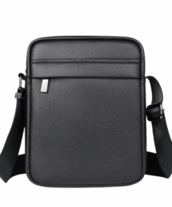 Men's Adjustable PU Leather Square Crossbody Bag - Black