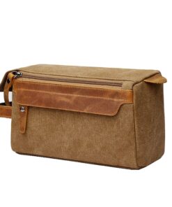 Men's Canvas Cosmetic Toiletry Bathroom Bag Travel Bag - Coffee
