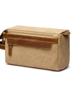 Men's Canvas Cosmetic Toiletry Bathroom Bag Travel Bag - Khaki