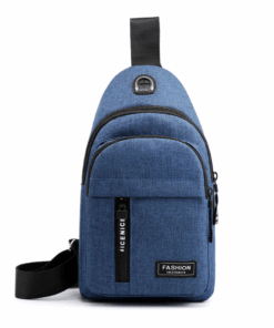 Men's Chest Cross Body Belt Bag With Headphone Hole Shoulder Chest Bag - Blue