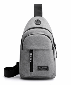 Men's Chest Cross Body Belt Bag With Headphone Hole Shoulder Chest Bag - Grey
