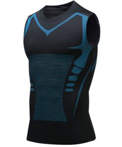 Men's Compression Shirts Fast Dry Sport Vest Workout Compression Shirt - Black Blue - M