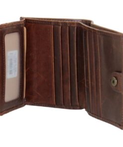 Men's Genuine Leather Bi-fold Wallet for 11 Cards - Dark Brown