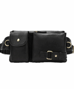 Men's Genuine Leather Waist Bags Vintage Crossbody Hip Purse - Black