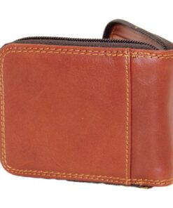 Men's Genuine Leather Zip Around Bifold Wallet - Dark Brown
