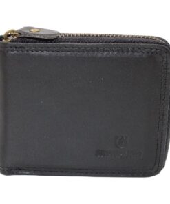 Men's Genuine Leather Zip Around Bifold Wallet for 6 Cards - Black