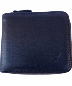 Men's Genuine Leather Zip Around Bifold Wallet for 6 Cards - Camel Mountain - Black