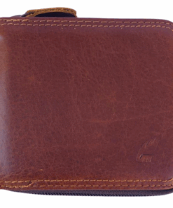 Men's Genuine Leather Zip Around Bifold Wallet for 6 Cards - Camel Mountain - Dark