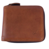 Men's Genuine Leather Zip Around Bifold Wallet for 6 Cards - Camel Mountain - Tan