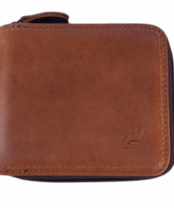 Men's Genuine Leather Zip Around Bifold Wallet for 6 Cards - Camel Mountain - Tan