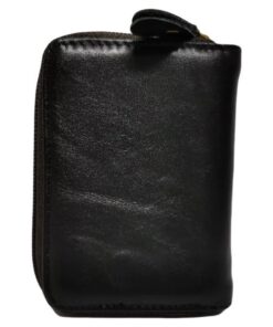 Men's Genuine Leather Zip Around Card Holder for 11 Cards - Black