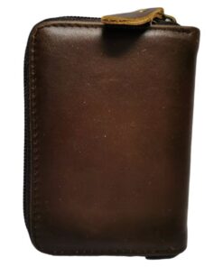 Men's Genuine Leather Zip Around Card Holder for 11 Cards - Dark Brown