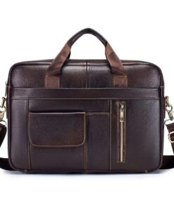 Men's Leather Laptop Bag Business Handbag Crossbody Bag for 14 In Notebook - Brown