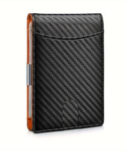 Mens Minimalist Wallet RFID Blocking /Money Clip/Credit Card Holder-Orange