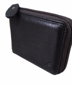 Men's Premium Quality Genuine Leather Zip Around Bifold Wallet - Black