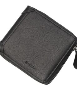 Men's Pu Leather Wallet Casual Retro Zipper Money Bag Wallet For Man - Black