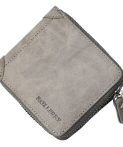 Men's Pu Leather Wallet Casual Retro Zipper Money Bag Wallet For Man - Grey